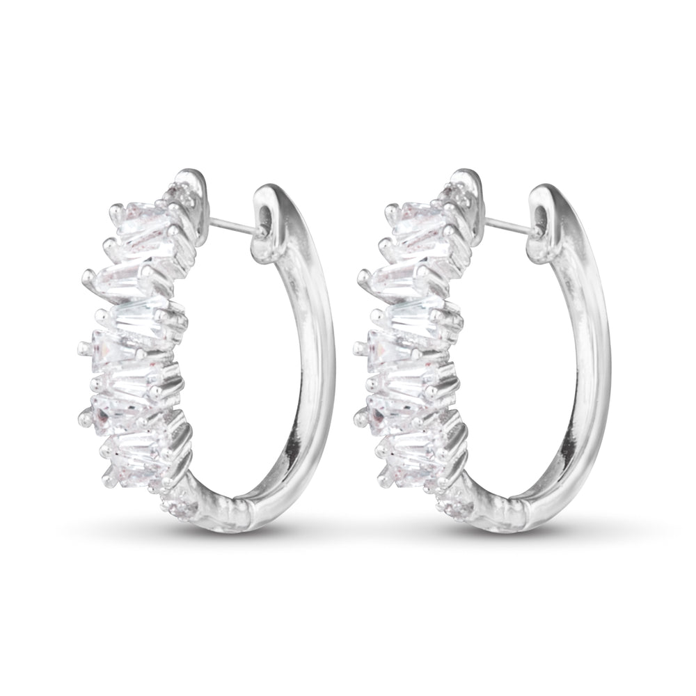 Silver Baguette CZ Huggie Earrings