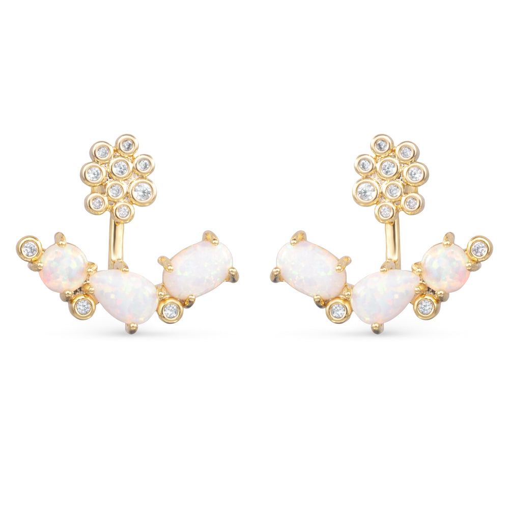 Gold CZ & Triple Opal Jacket Earrings