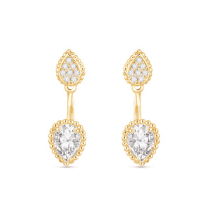 Gold CZ Pear Stud/Drop Jacket Earrings