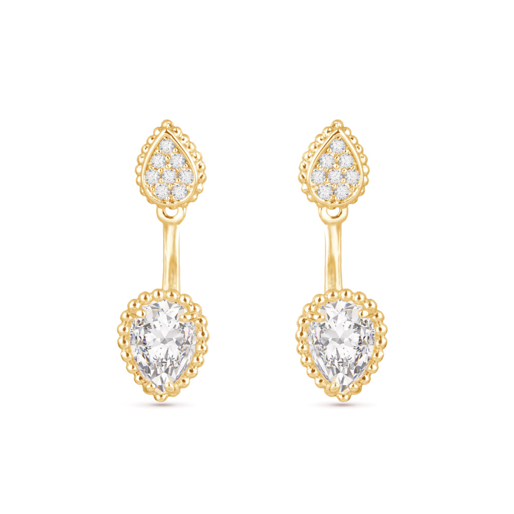 Gold CZ Pear Stud/Drop Jacket Earrings