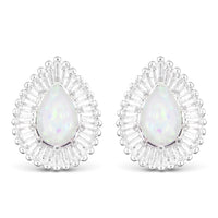 Silver Teardrop Oval Stud Earrings