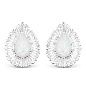 Silver Teardrop Oval Stud Earrings