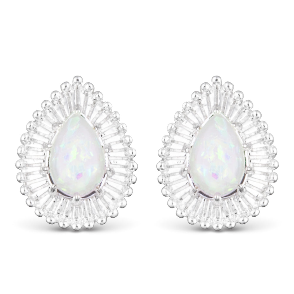 Silver Teardrop Oval Stud Earrings