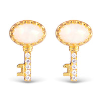 Gold CZ Opal Key Stud Earrings