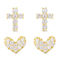 Pavé Cross & Heart Duo Earring Set