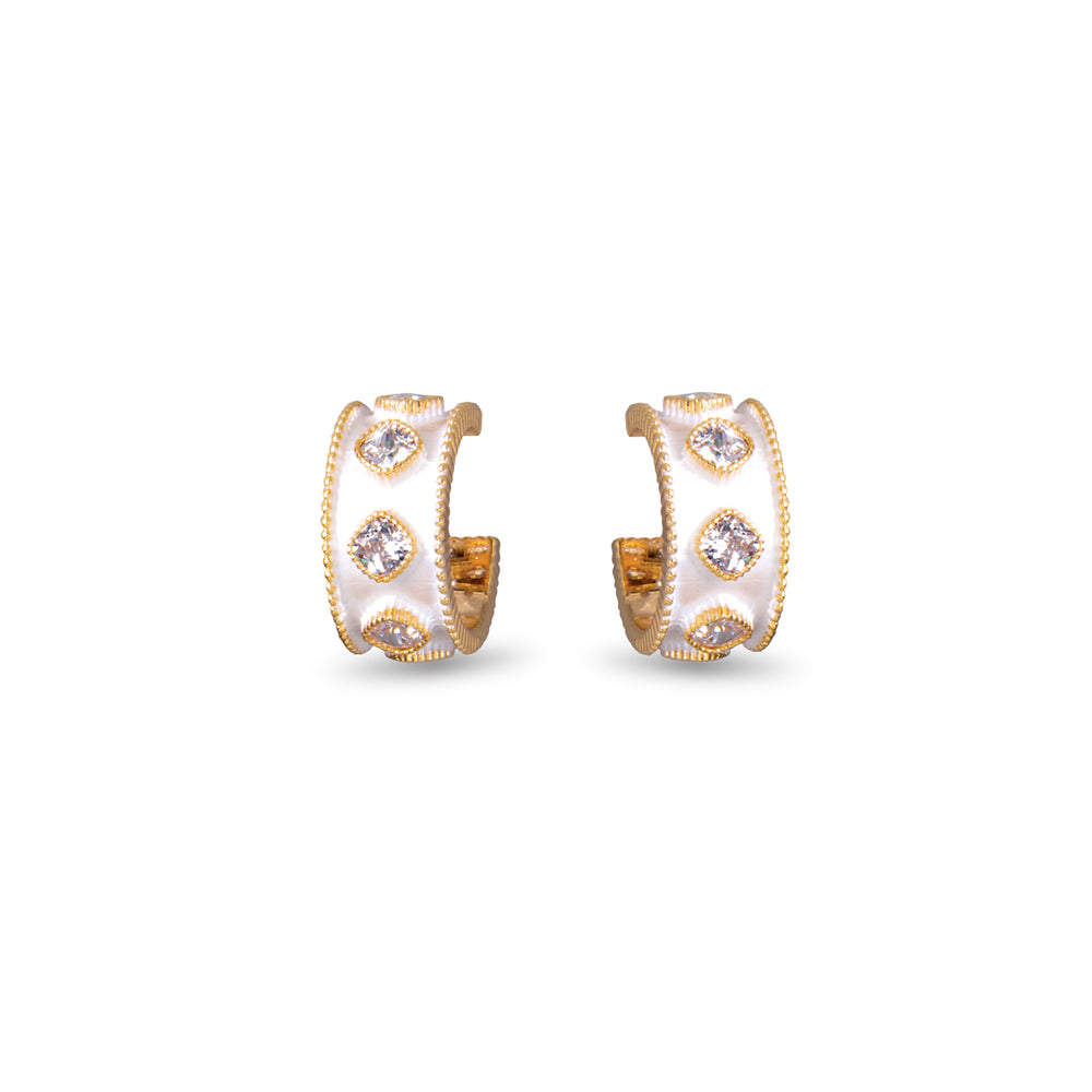 Gold CZ & Enamel Huggie Earrings