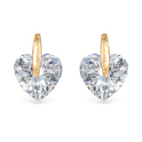 Gold Pinched Heart CZ Earrings