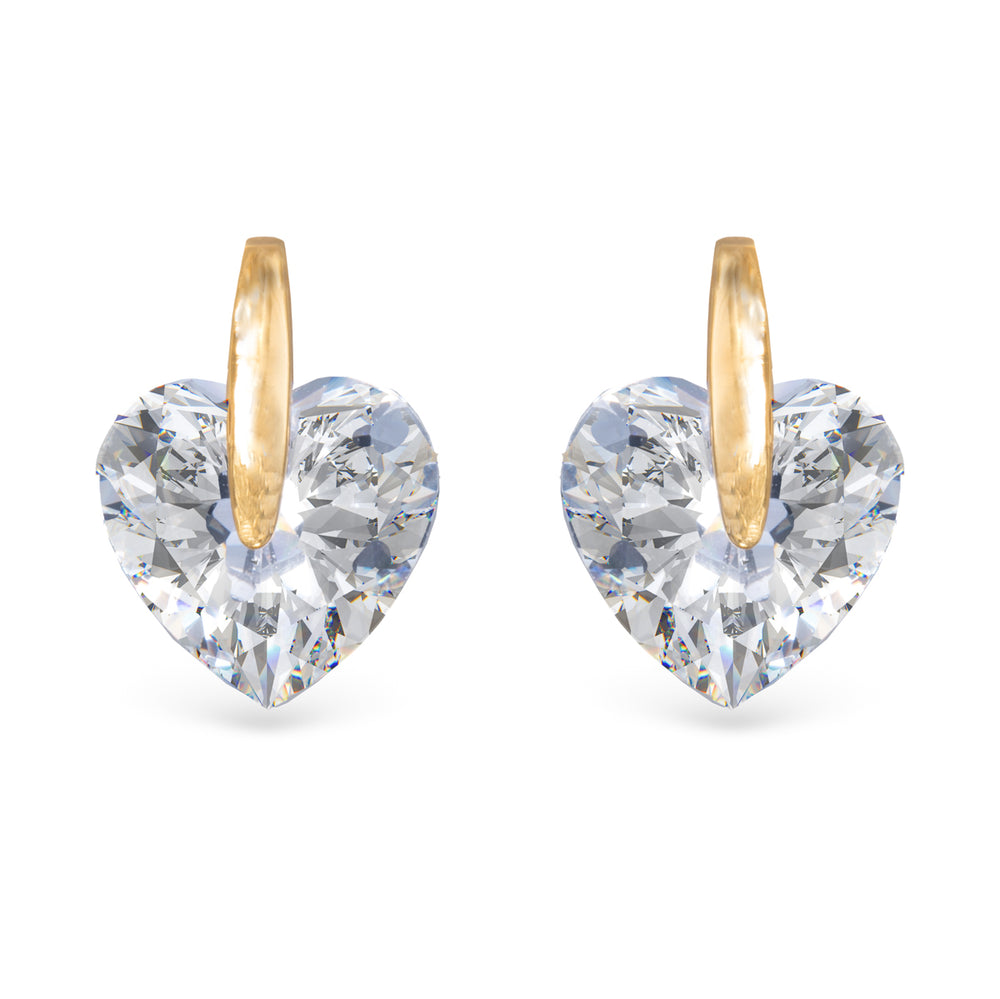 Gold Pinched Heart CZ Earrings