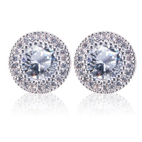 Silver Ice Blu Round Halo Stud Earrings