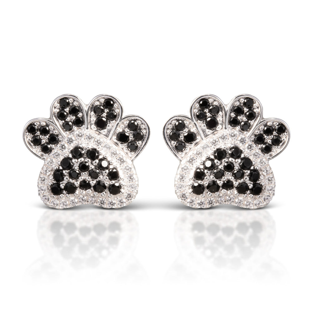 Silver/Black Ice Blu Paw Print Earrings