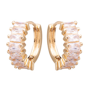Gold Baguette CZ Huggie Earrings