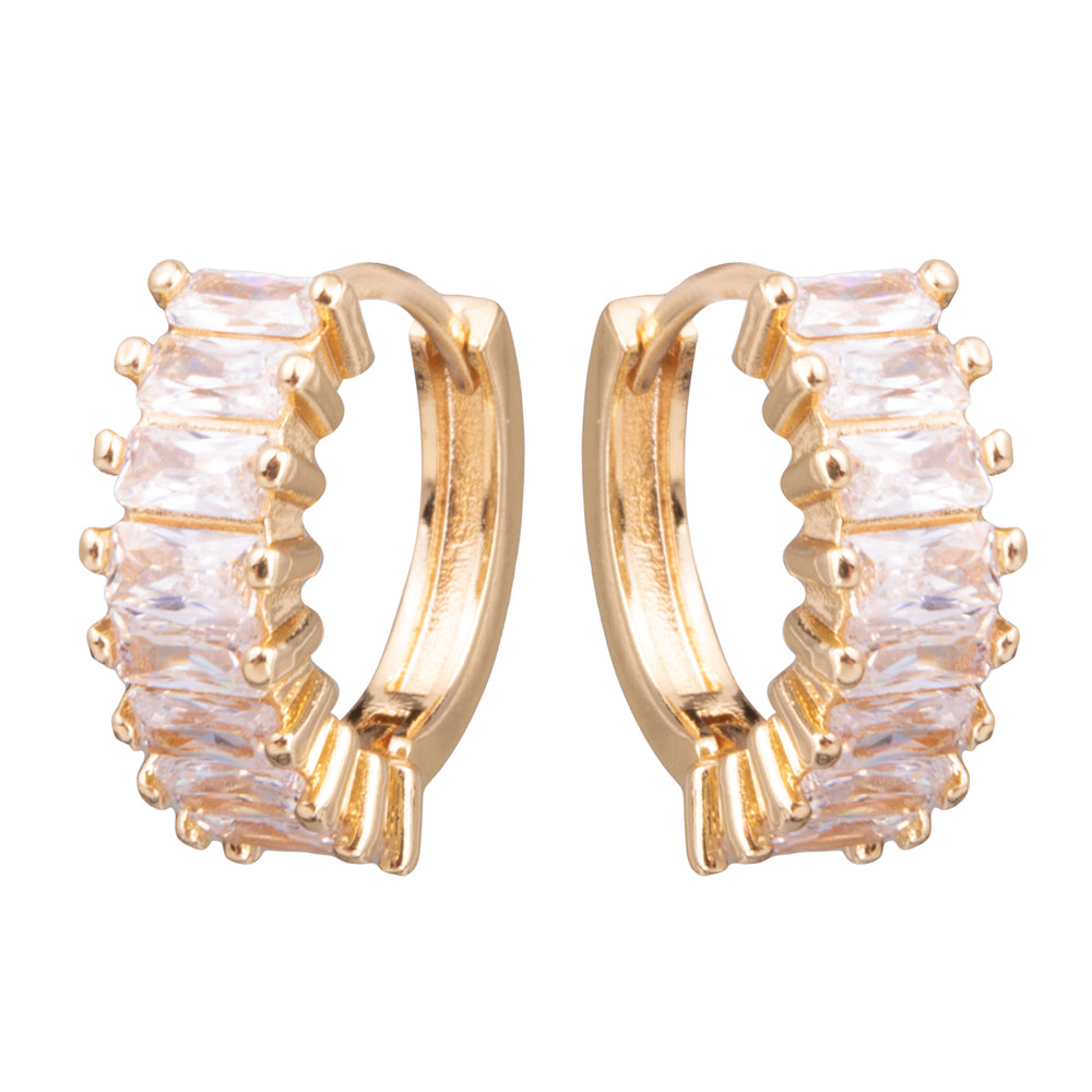 Gold Baguette CZ Huggie Earrings