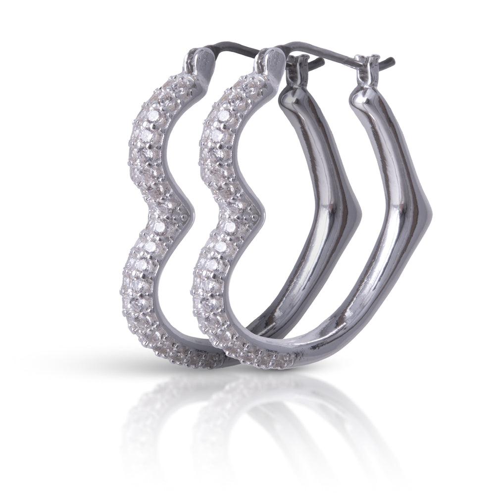 Silver CZ Heart Hoop Earrings