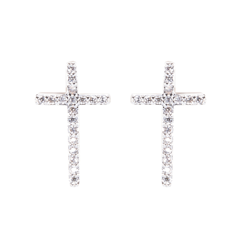 Silver Timeless Radiance Cross Stud Earrings