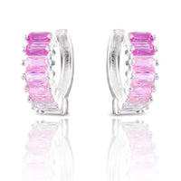 Silver Pink Ombre Baguette CZ Huggie Earrings