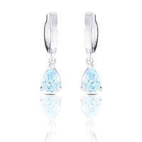 Silver Aquamarine CZ Pear Drop Huggie Earrings
