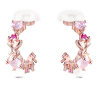 Rose Gold Multi Pink Flower Hoop Earrings