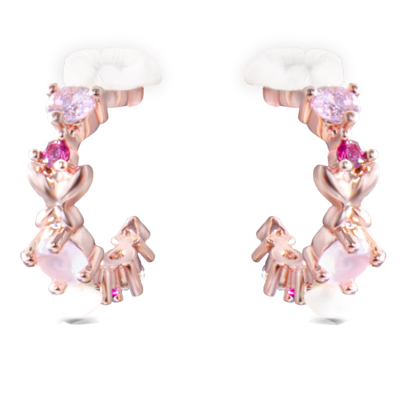 Rose Gold Multi Pink Flower Hoop Earrings