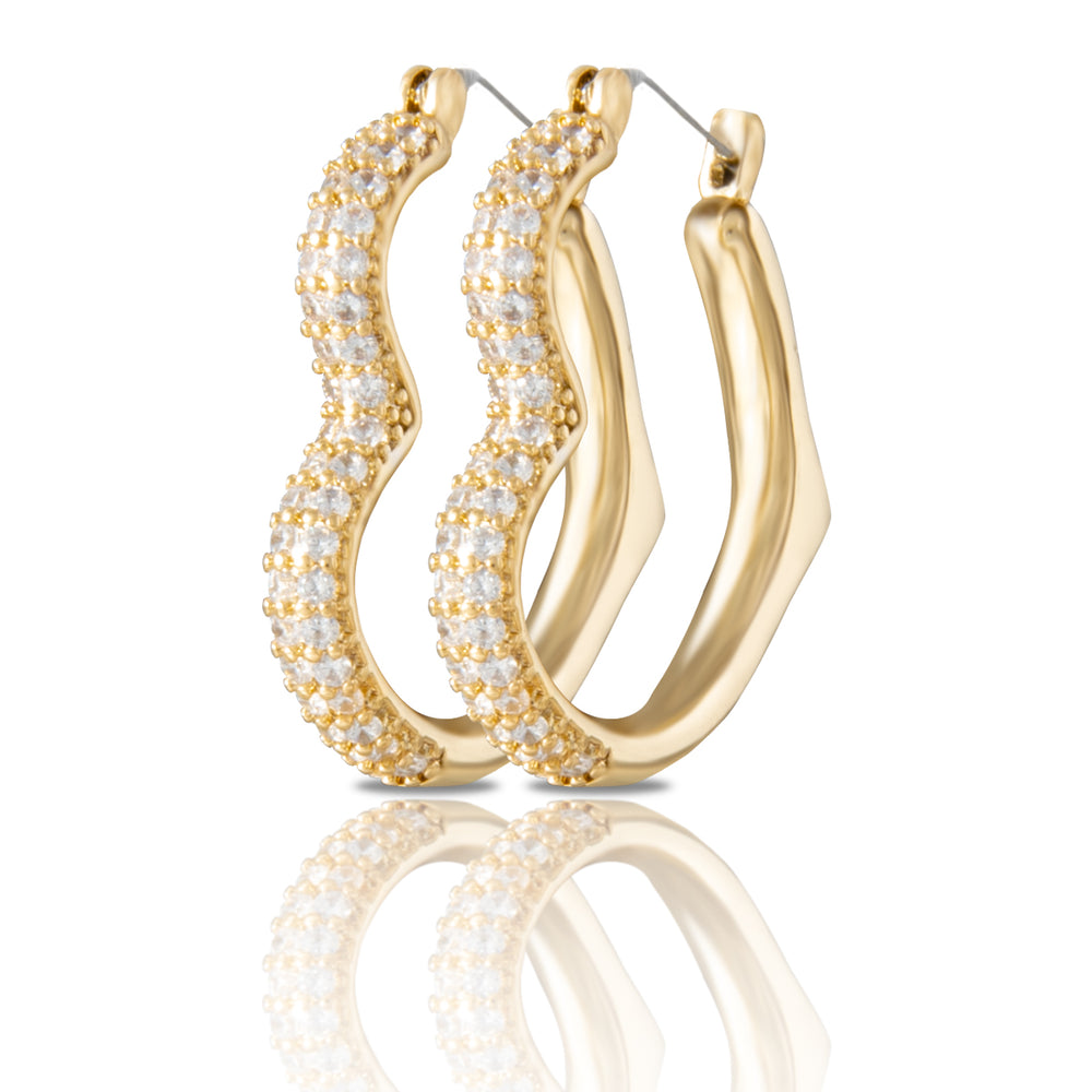 Gold CZ Heart Hoop Earrings