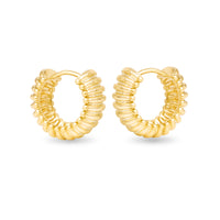 Gold Natalie Polished Raised Rib Hoop Earrings