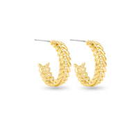 Gold Kylie Polished Feather Hoop with White CZ Earrings