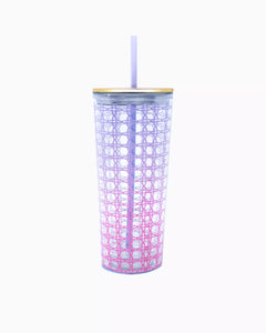 Lilly Pulitzer Tumbler with Straw - Spearmint Caning Ombre