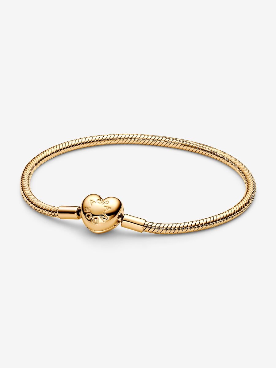 Pandora Moments Heart Clasp Snake Chain Bracelet Gold