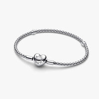 Pandora Heart Clasp Studded Chain Bracelet - Sterling Silver