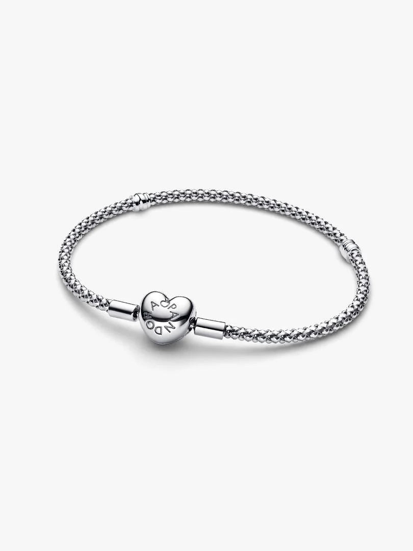 Pandora Heart Clasp Studded Chain Bracelet - Sterling Silver