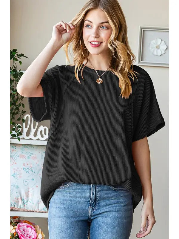 Black Short Sleeve Urban Ribbed Top