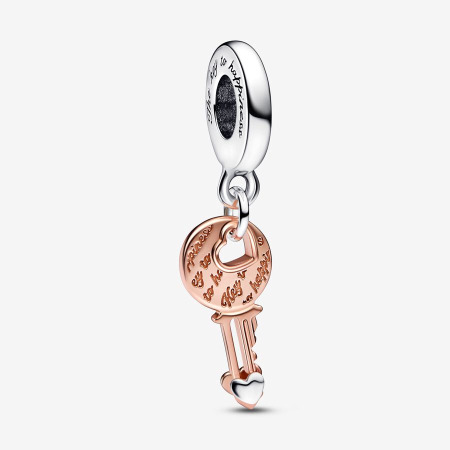 FINAL SALE - Two-Tone Key & sliding Heart Dangle Charm
