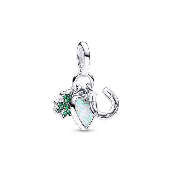 Pandora Four Leaf Clover, Heart and Horseshoe Triple Dangle Charm