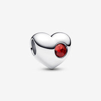 Pandora Engravable Red Stone Heart Charm - January Birthstone