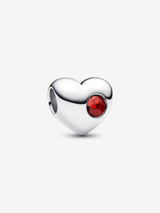 Pandora Engravable Red Stone Heart Charm - January Birthstone