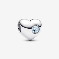 Pandora Engravable Sea Aqua Blue Stone Heart Charm - March Birthstone