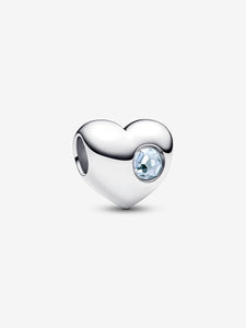 Pandora Engravable Sea Aqua Blue Stone Heart Charm - March Birthstone