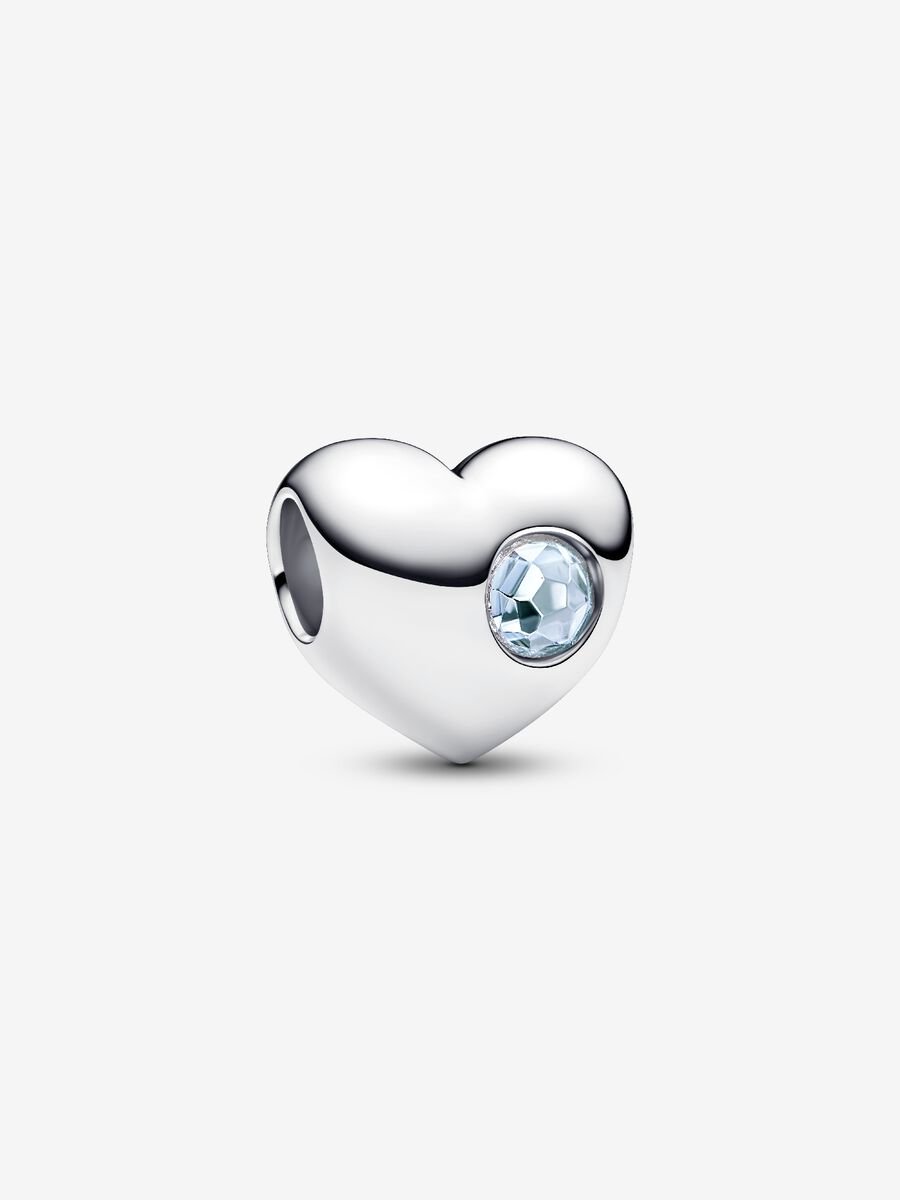 Pandora Engravable Sea Aqua Blue Stone Heart Charm - March Birthstone