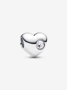 Pandora Engravable Clear Stone Heart Charm - April Birthstone
