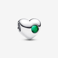 Pandora Engravable Green Stone Heart Charm - May Birthstone