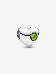 Pandora Engravable Spring Green Stone Heart Charm - August Birthstone