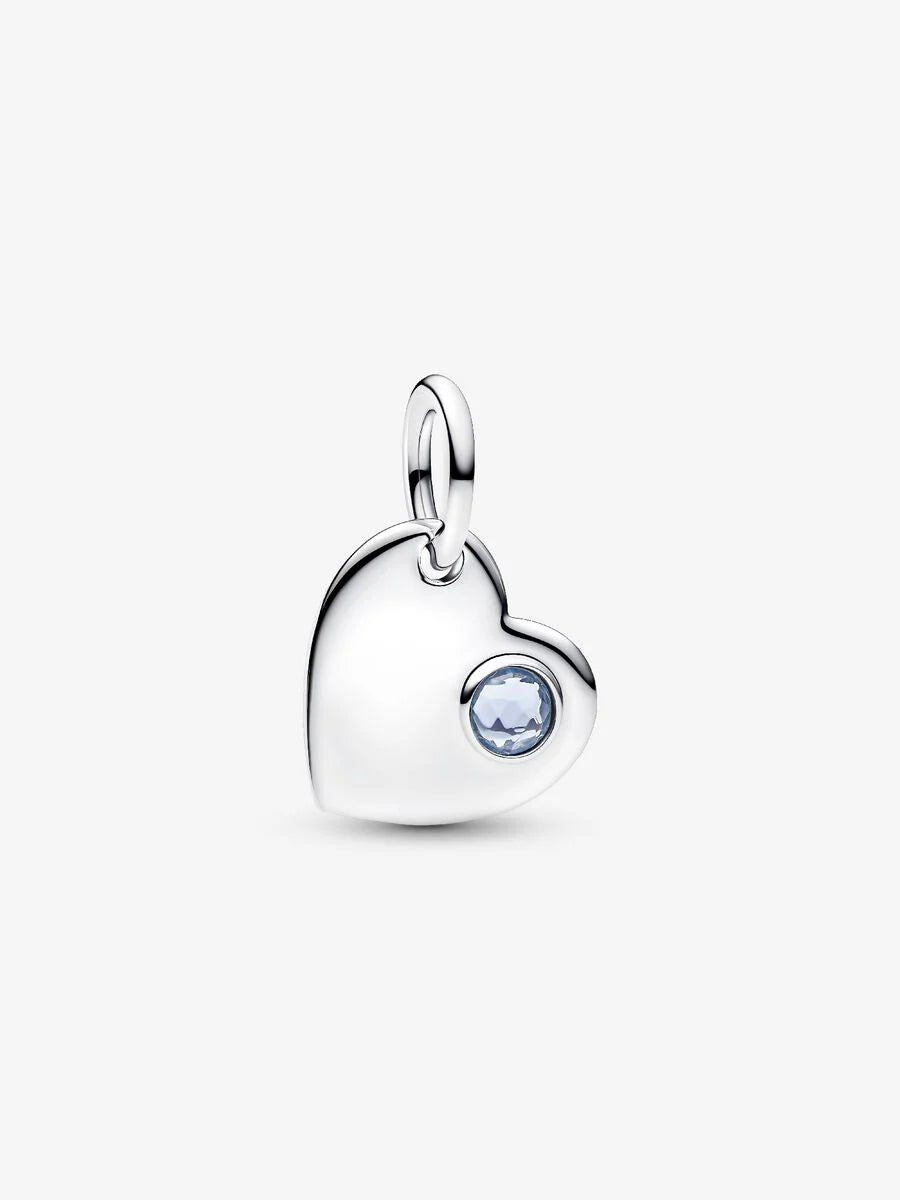 Pandora March Engravable Heart Aqua Blue Stone Dangle Charm