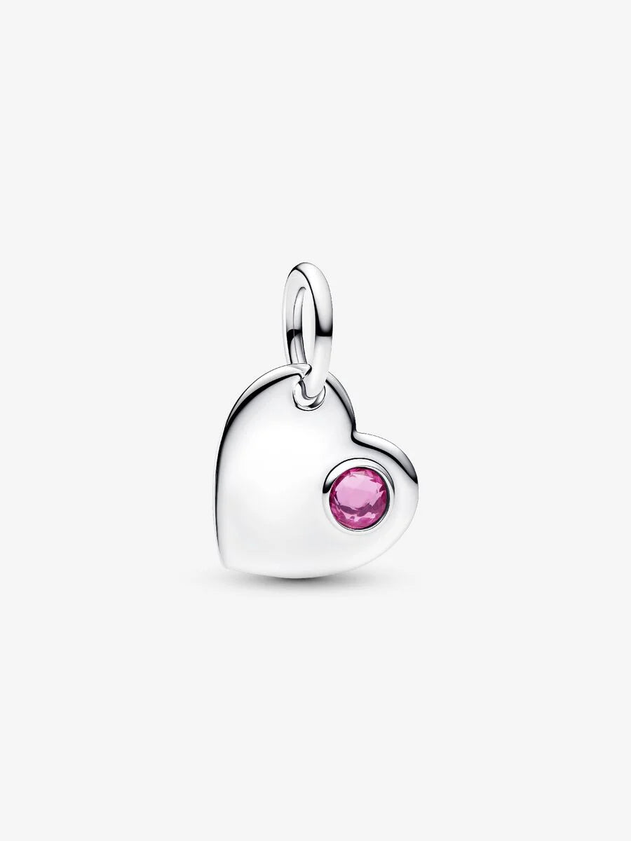 Pandora October Engravable Heart Pink Stone Dangle Charm