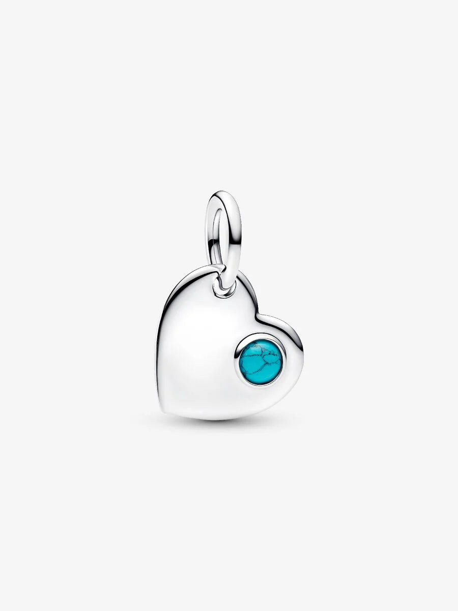 Pandora December Engravable Heart Turquoise Blue Stone Dangle Charm