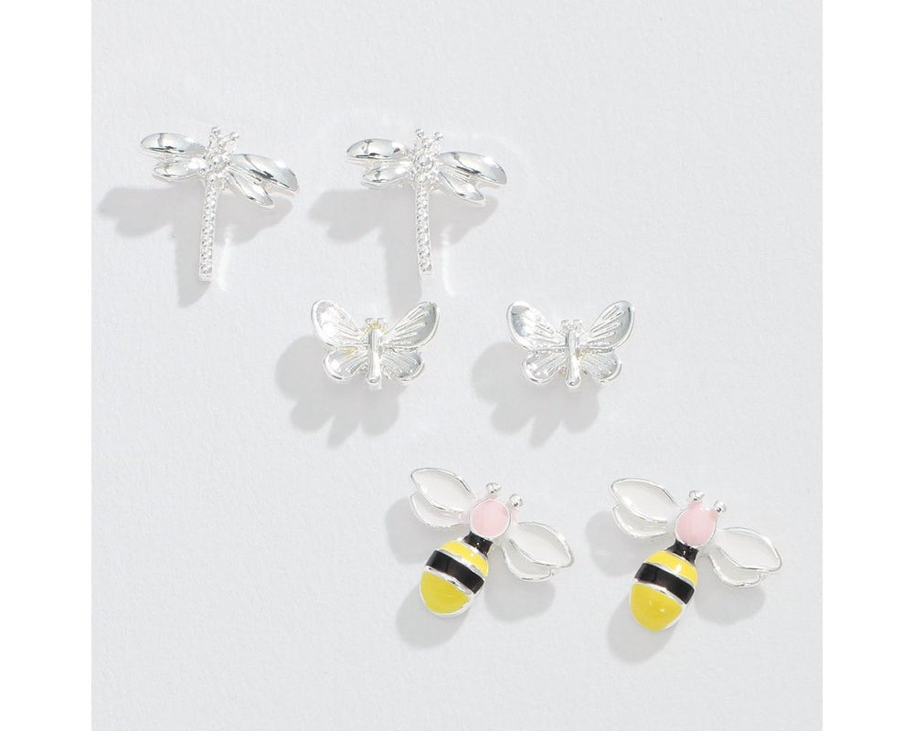 Dragonfly, Butterfly, Bee Trio Earrings