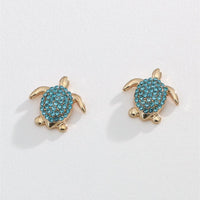Gold and Aqua Turtle Stud Earrings