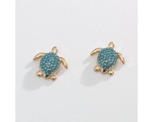 Gold and Aqua Turtle Stud Earrings