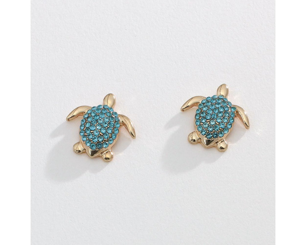 Gold and Aqua Turtle Stud Earrings