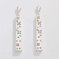 Matte Silver Crystal Rectangle Drop Earrings