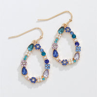 Gold Teardrop Blue Crystal Earrings