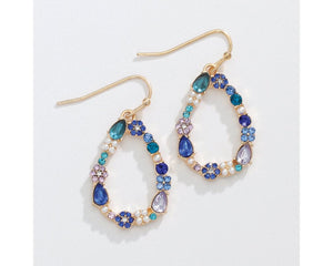 Gold Teardrop Blue Crystal Earrings